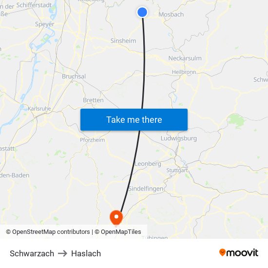 Schwarzach to Haslach map