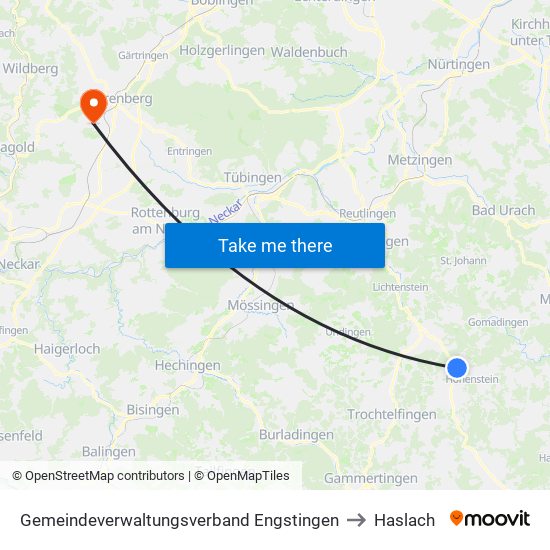 Gemeindeverwaltungsverband Engstingen to Haslach map