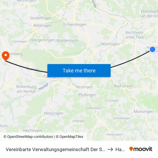 Vereinbarte Verwaltungsgemeinschaft Der Stadt Weilheim An Der Teck to Haslach map