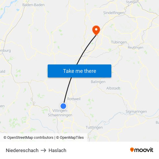Niedereschach to Haslach map
