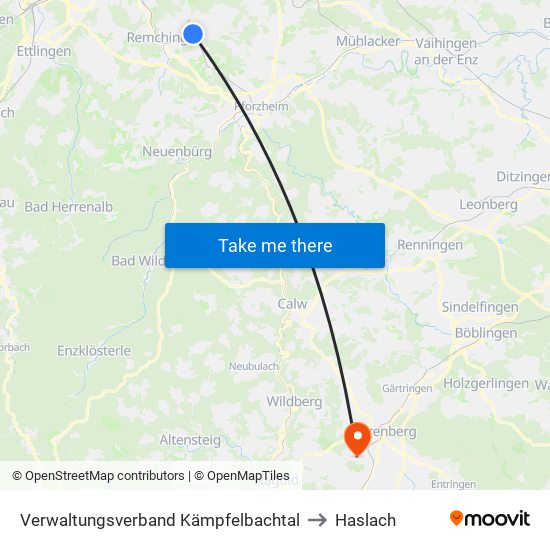 Verwaltungsverband Kämpfelbachtal to Haslach map