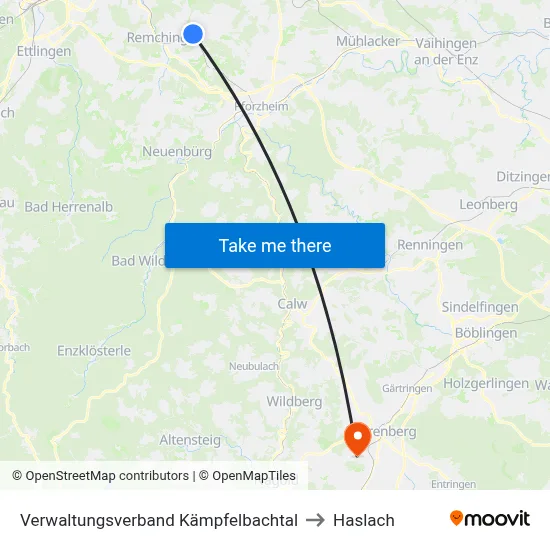 Verwaltungsverband Kämpfelbachtal to Haslach map