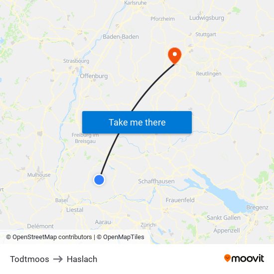 Todtmoos to Haslach map