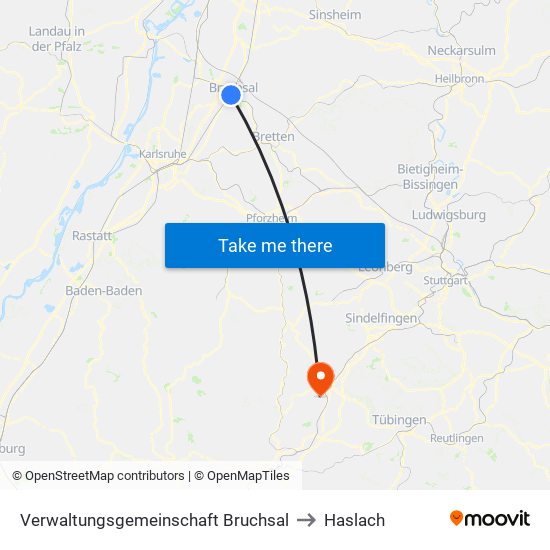 Verwaltungsgemeinschaft Bruchsal to Haslach map