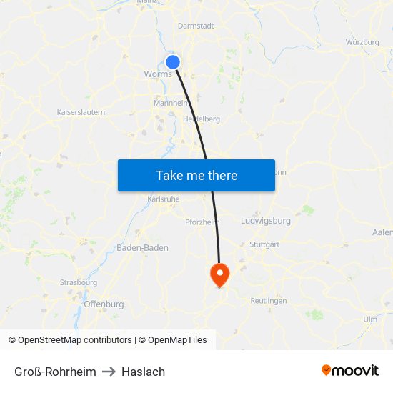 Groß-Rohrheim to Haslach map