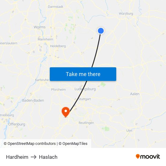 Hardheim to Haslach map