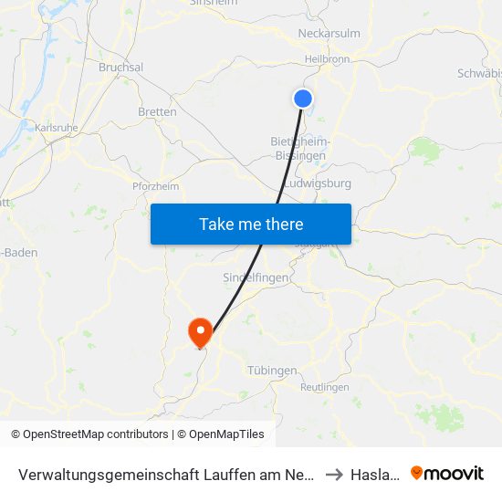 Verwaltungsgemeinschaft Lauffen am Neckar to Haslach map