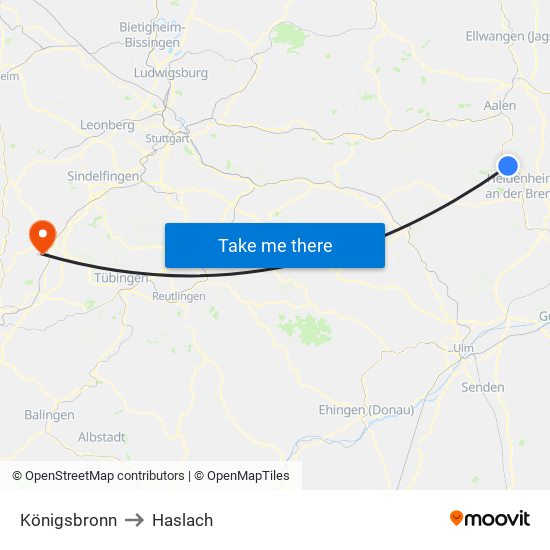 Königsbronn to Haslach map