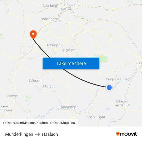 Munderkingen to Haslach map