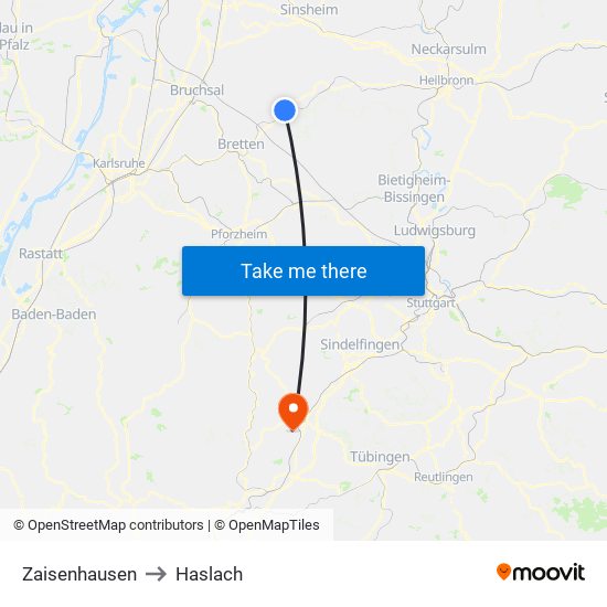 Zaisenhausen to Haslach map