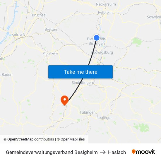 Gemeindeverwaltungsverband Besigheim to Haslach map