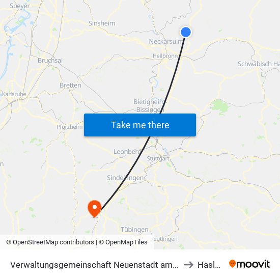 Verwaltungsgemeinschaft Neuenstadt am Kocher to Haslach map