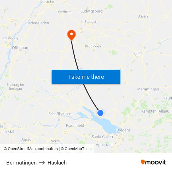 Bermatingen to Haslach map