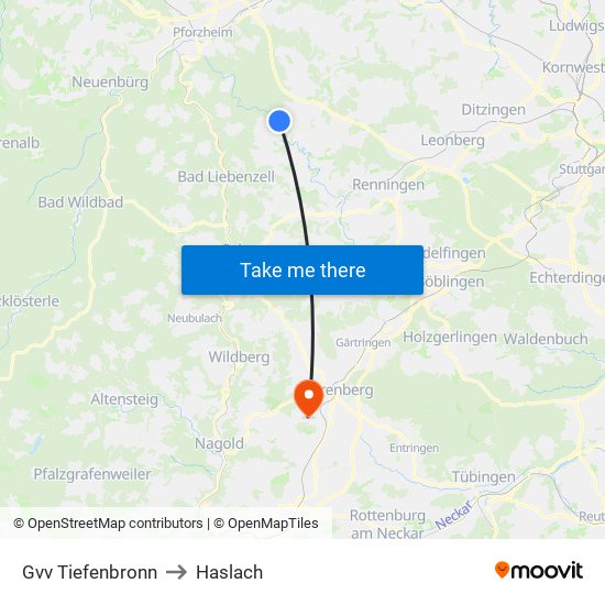 Gvv Tiefenbronn to Haslach map