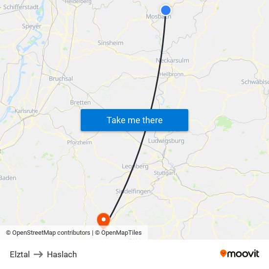 Elztal to Haslach map