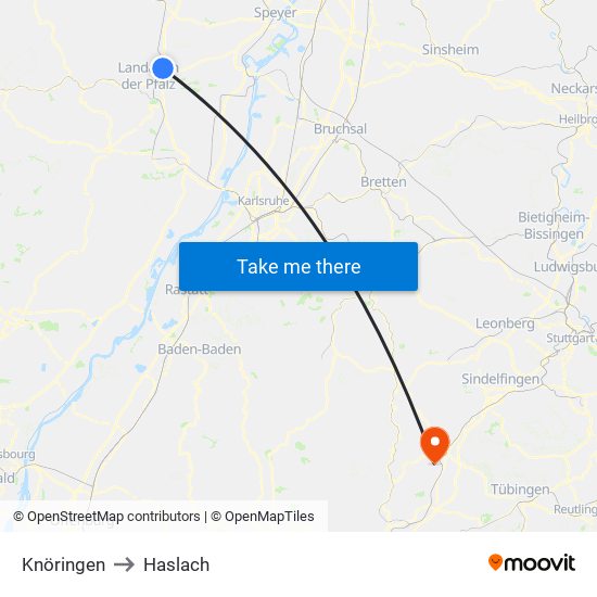 Knöringen to Haslach map