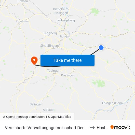 Vereinbarte Verwaltungsgemeinschaft Der Stadt Uhingen to Haslach map
