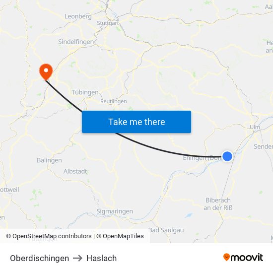 Oberdischingen to Haslach map