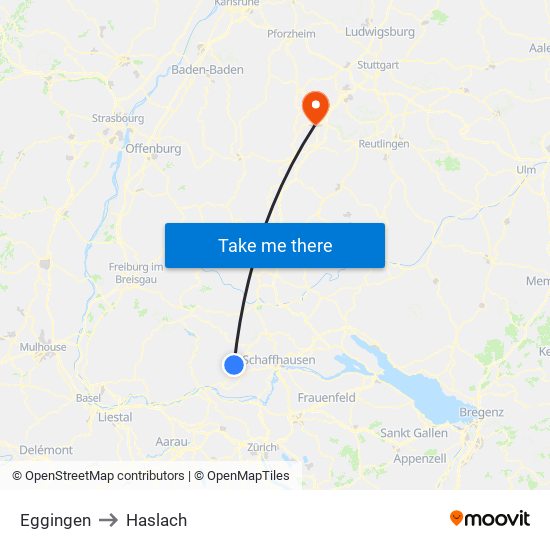 Eggingen to Haslach map