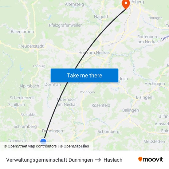 Verwaltungsgemeinschaft Dunningen to Haslach map