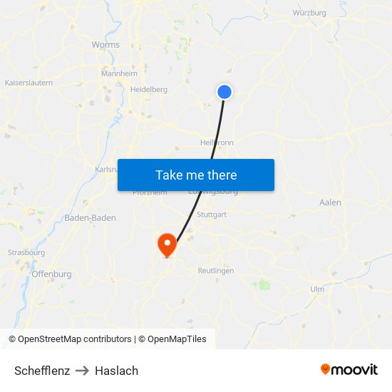 Schefflenz to Haslach map