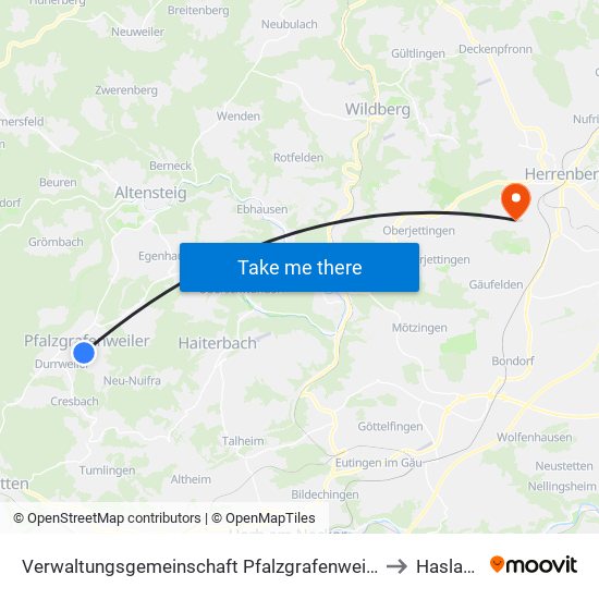 Verwaltungsgemeinschaft Pfalzgrafenweiler to Haslach map