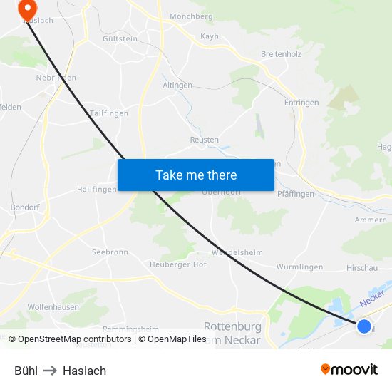 Bühl to Haslach map