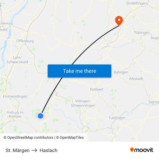 St. Märgen to Haslach map