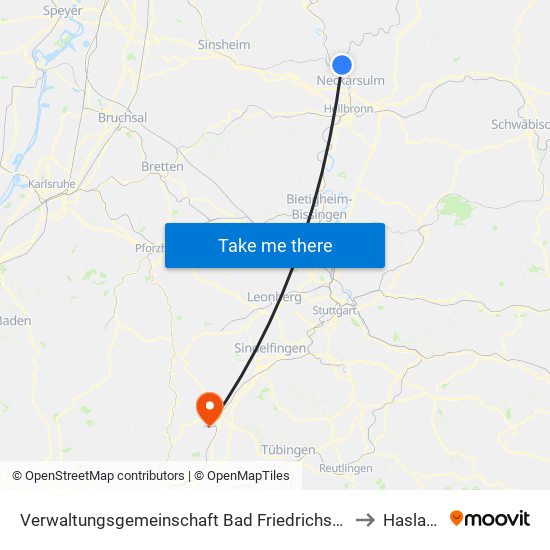 Verwaltungsgemeinschaft Bad Friedrichshall to Haslach map