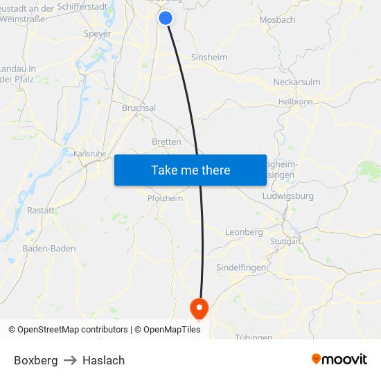 Boxberg to Haslach map