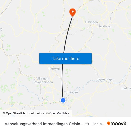 Verwaltungsverband Immendingen-Geisingen to Haslach map