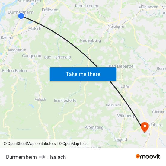 Durmersheim to Haslach map