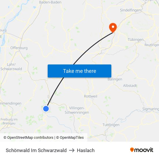 Schönwald Im Schwarzwald to Haslach map