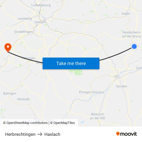 Herbrechtingen to Haslach map