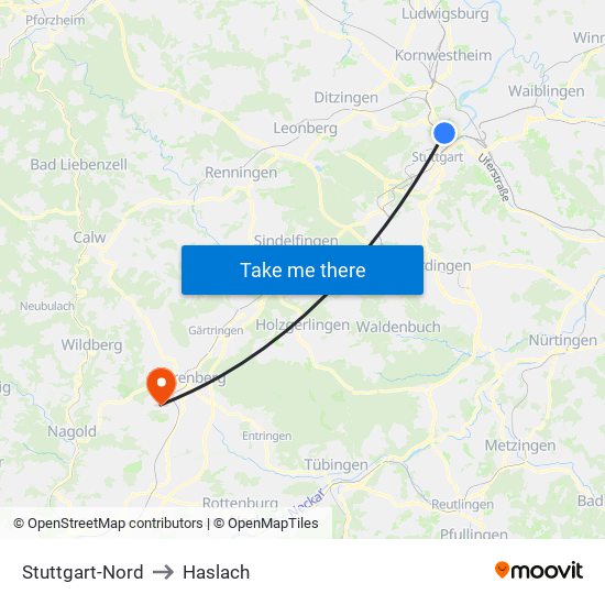 Stuttgart-Nord to Haslach map