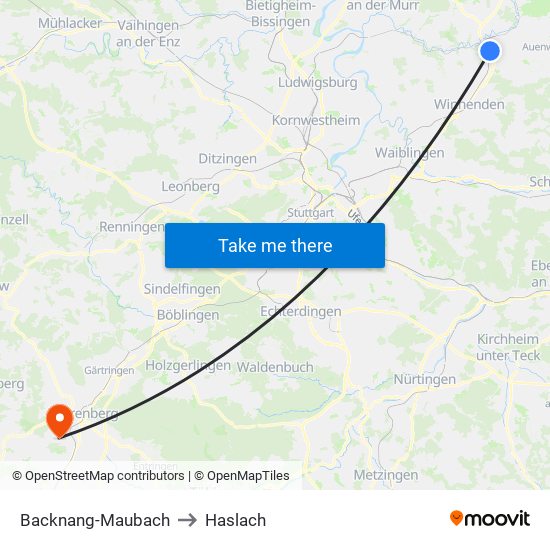 Backnang-Maubach to Haslach map
