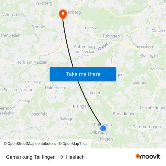 Gemarkung Tailfingen to Haslach map