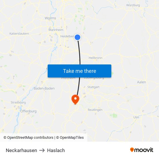 Neckarhausen to Haslach map