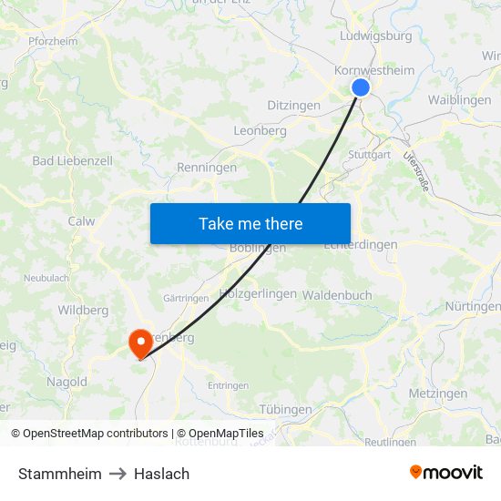 Stammheim to Haslach map