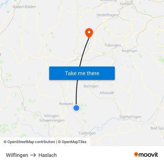 Wilflingen to Haslach map