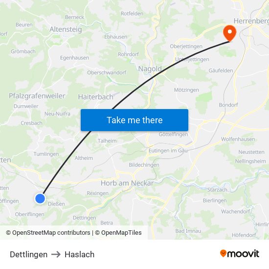 Dettlingen to Haslach map