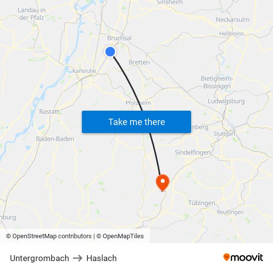 Untergrombach to Haslach map