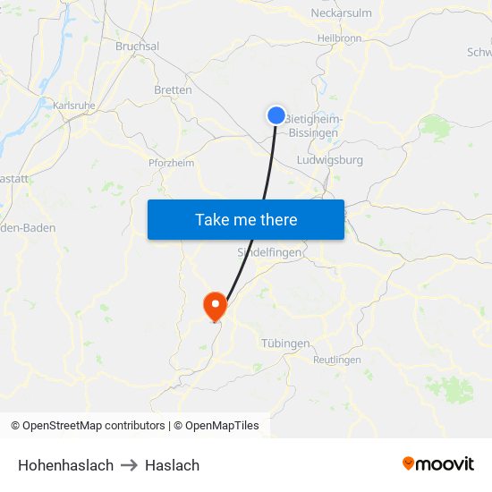 Hohenhaslach to Haslach map