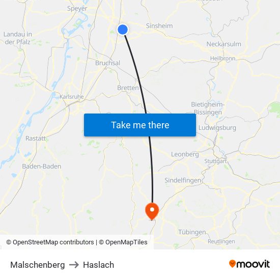 Malschenberg to Haslach map
