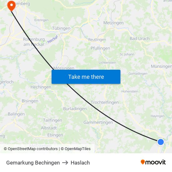 Gemarkung Bechingen to Haslach map