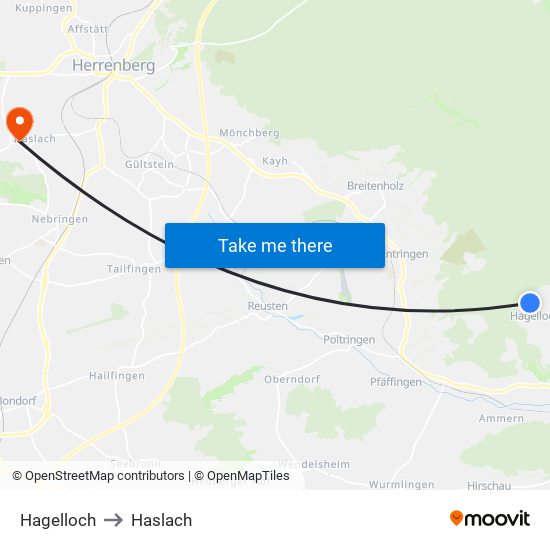 Hagelloch to Haslach map