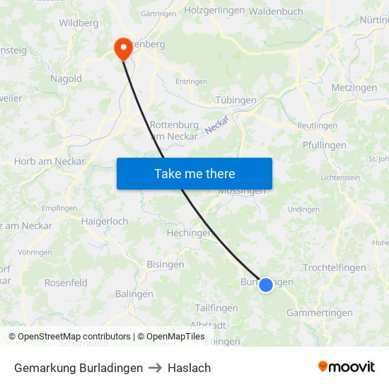 Gemarkung Burladingen to Haslach map