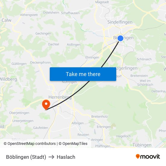 Böblingen (Stadt) to Haslach map