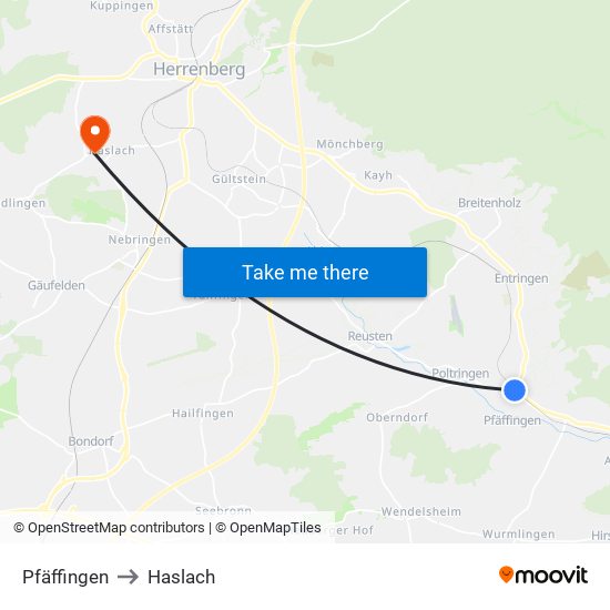 Pfäffingen to Haslach map