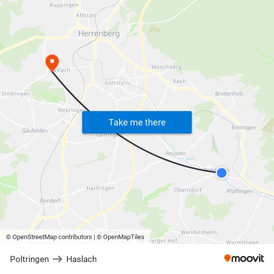 Poltringen to Haslach map